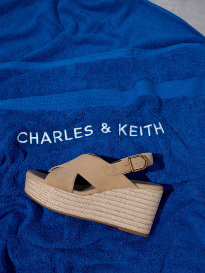 CHARLES & KEITH Exclusive / Faux Suede Crossover Espadrille Wedges - Sand
