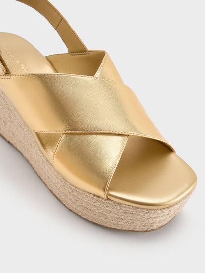 CHARLES & KEITH Exclusive / Metallic Crossover Espadrille Wedges - Gold