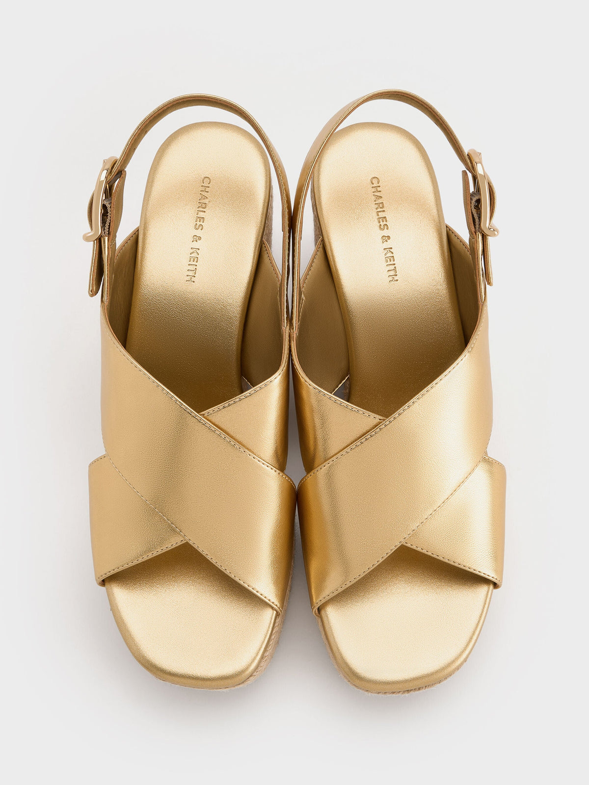 CHARLES & KEITH Exclusive / Metallic Crossover Espadrille Wedges - Gold