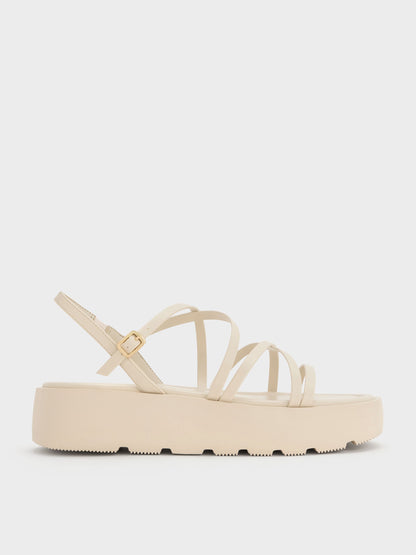 CHARLES & KEITH Classic / Strappy Ridged-Sole Flatform Sandals - Chalk