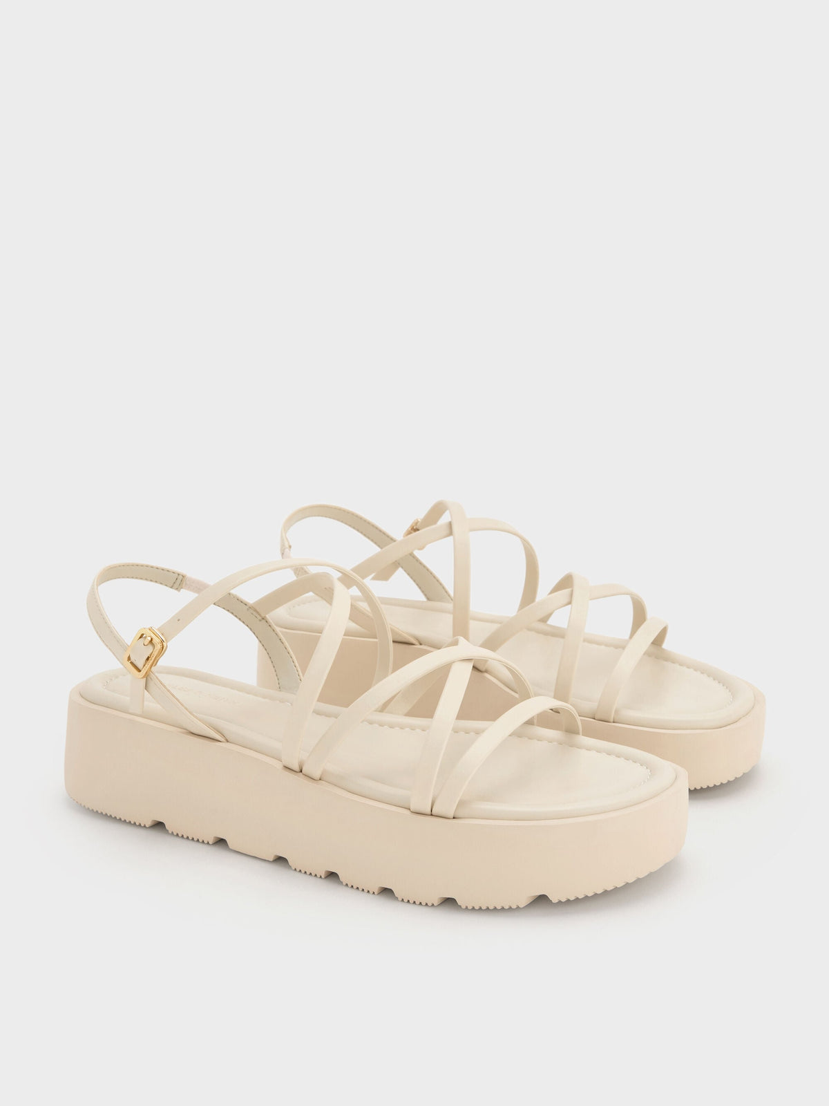CHARLES & KEITH Classic / Strappy Ridged-Sole Flatform Sandals - Chalk