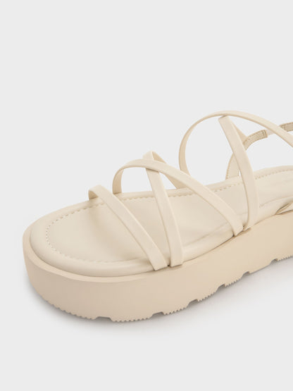 CHARLES & KEITH Classic / Strappy Ridged-Sole Flatform Sandals - Chalk