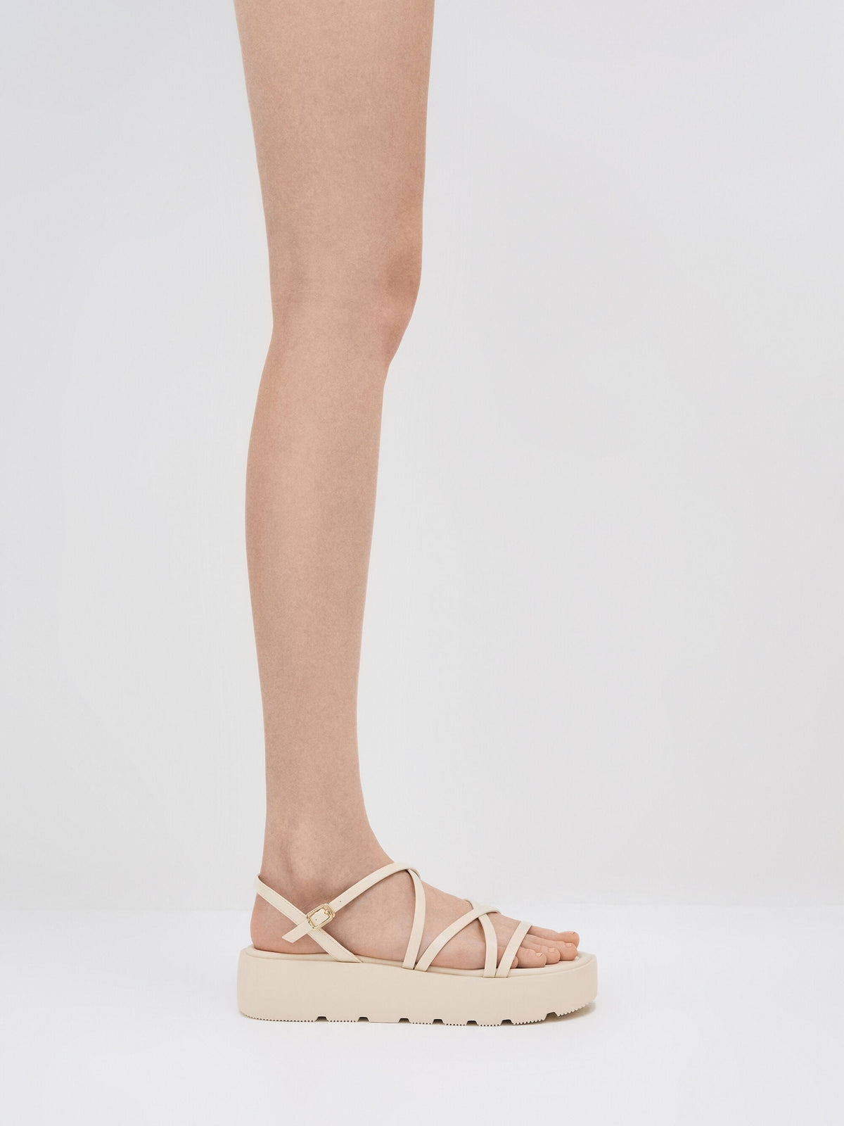 CHARLES & KEITH Classic / Strappy Ridged-Sole Flatform Sandals - Chalk