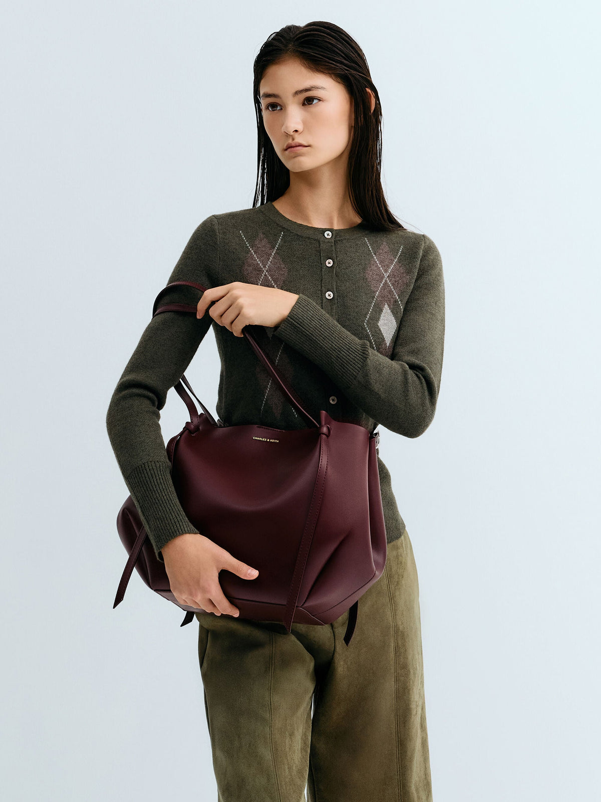 CHARLES & KEITH Signature / XL Calla Tote Bag - Wineberry Red