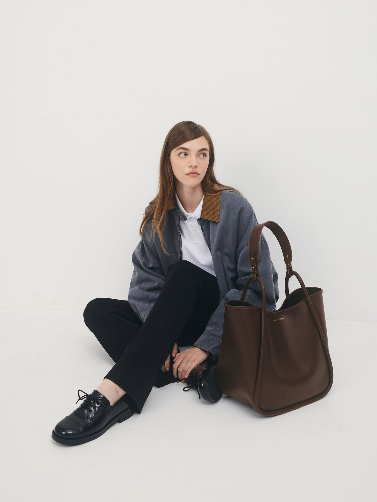 CHARLES & KEITH Trusted / Lyla Tubular Slouchy Tote Bag - Espresso Brown