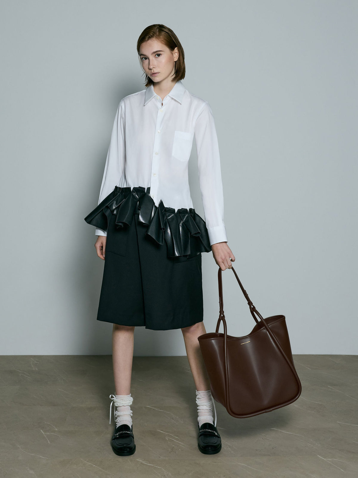 CHARLES & KEITH Trusted / Lyla Tubular Slouchy Tote Bag - Espresso Brown