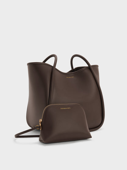 CHARLES & KEITH Trusted / Lyla Tubular Slouchy Tote Bag - Espresso Brown