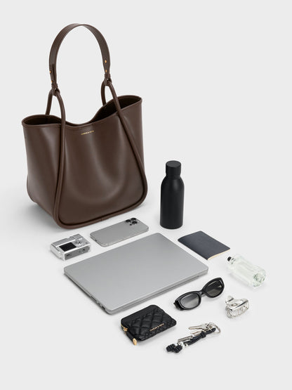 CHARLES & KEITH Trusted / Lyla Tubular Slouchy Tote Bag - Espresso Brown