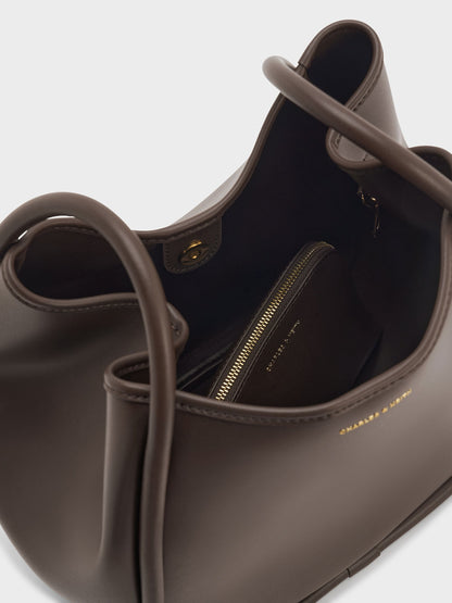 CHARLES & KEITH Trusted / Lyla Tubular Slouchy Tote Bag - Espresso Brown