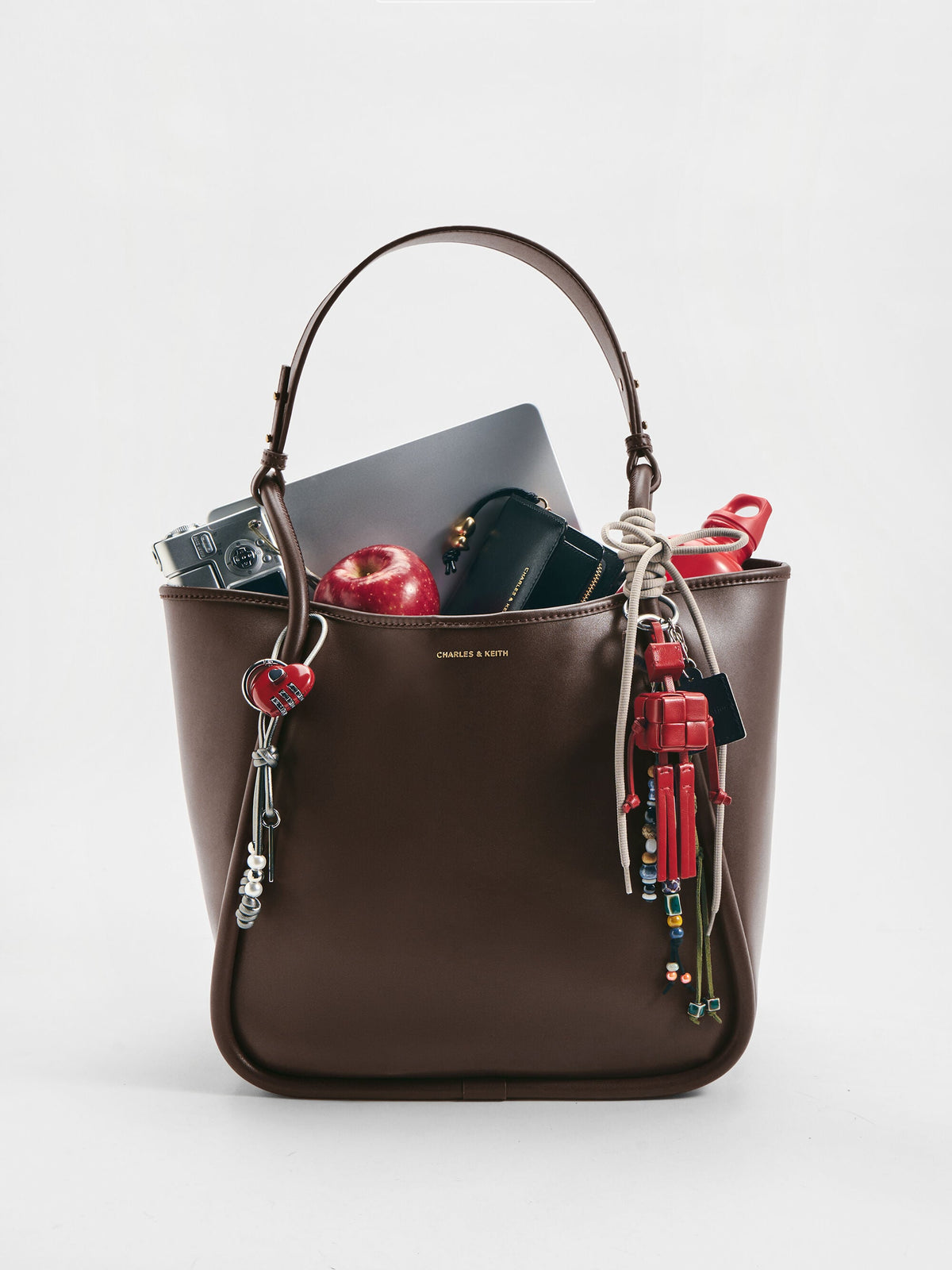CHARLES & KEITH Trusted / Lyla Tubular Slouchy Tote Bag - Espresso Brown