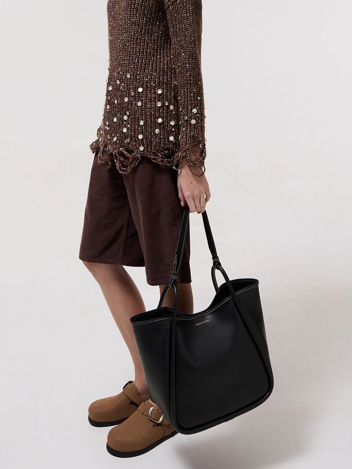 CHARLES & KEITH Exclusive / Lyla Tubular Slouchy Tote Bag - Black