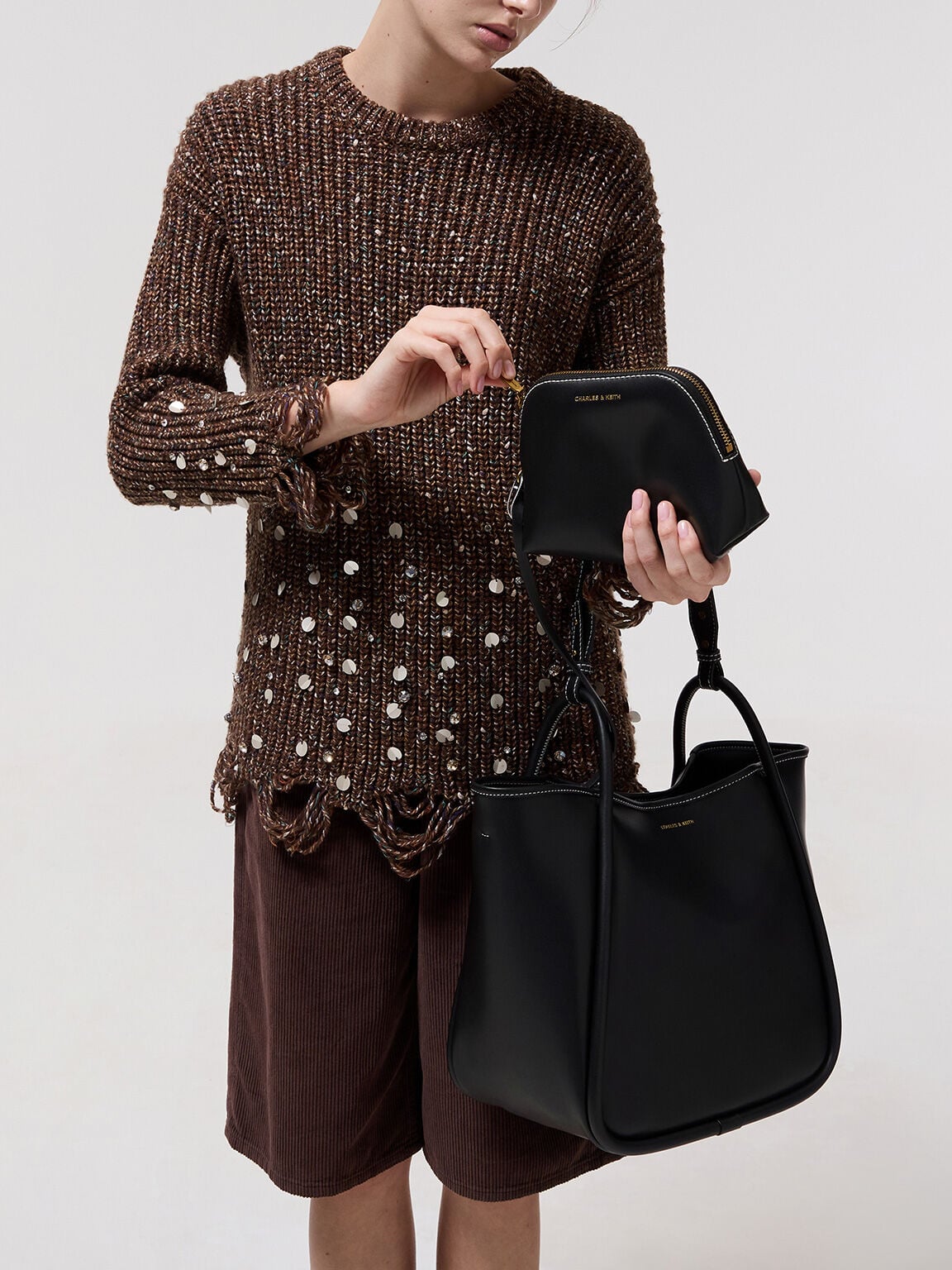 CHARLES & KEITH Exclusive / Lyla Tubular Slouchy Tote Bag - Black