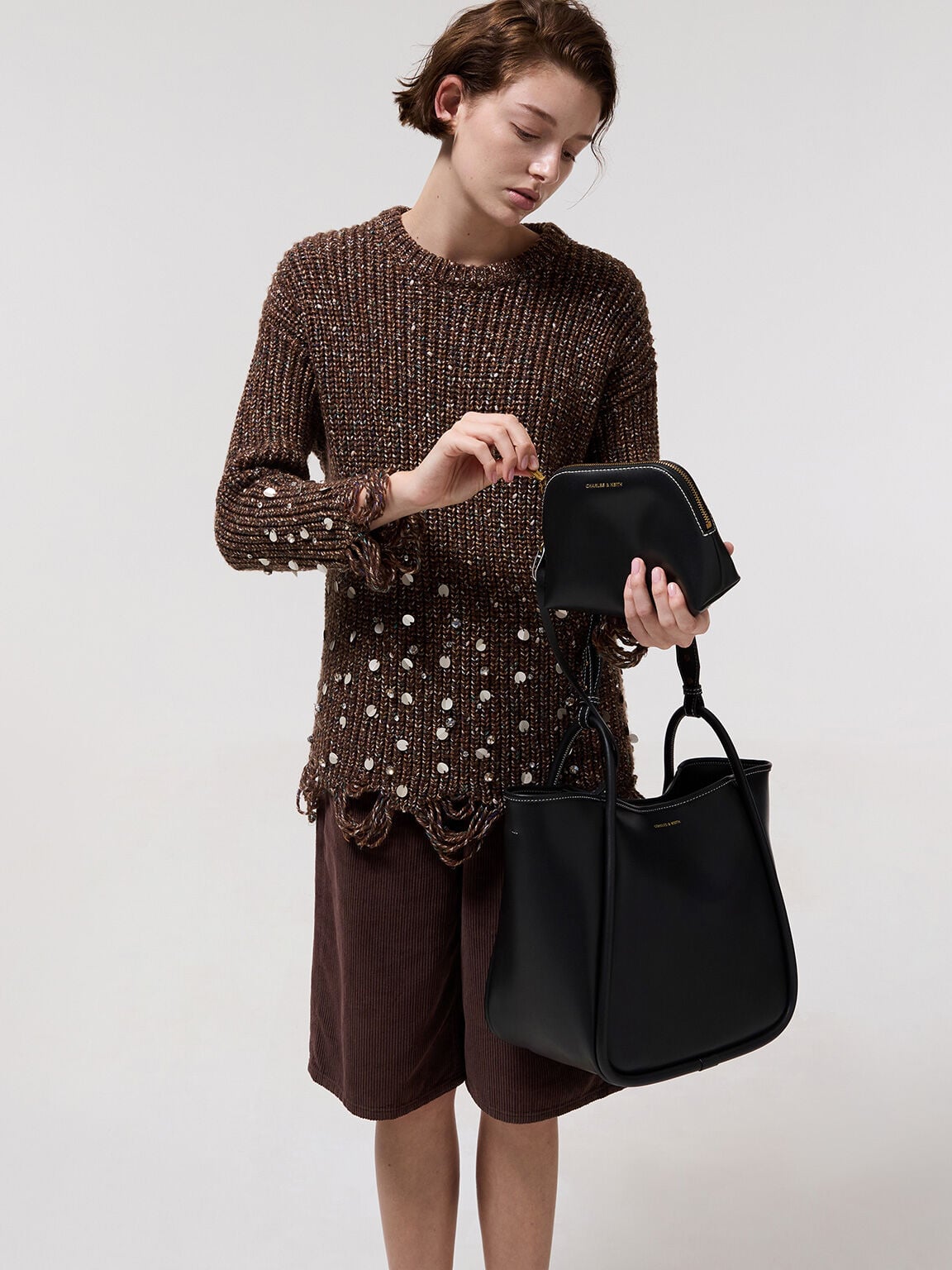 CHARLES & KEITH Exclusive / Lyla Tubular Slouchy Tote Bag - Black