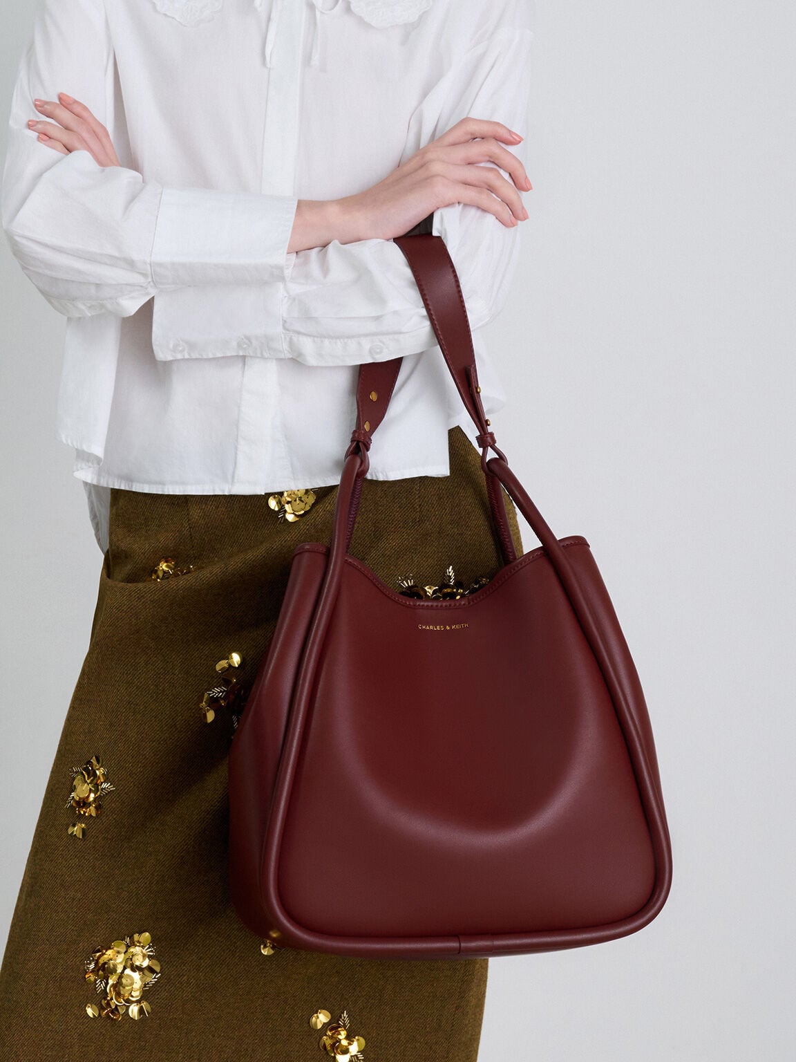 CHARLES & KEITH Best Price / Lyla Tubular Slouchy Tote Bag - Mulberry Plum