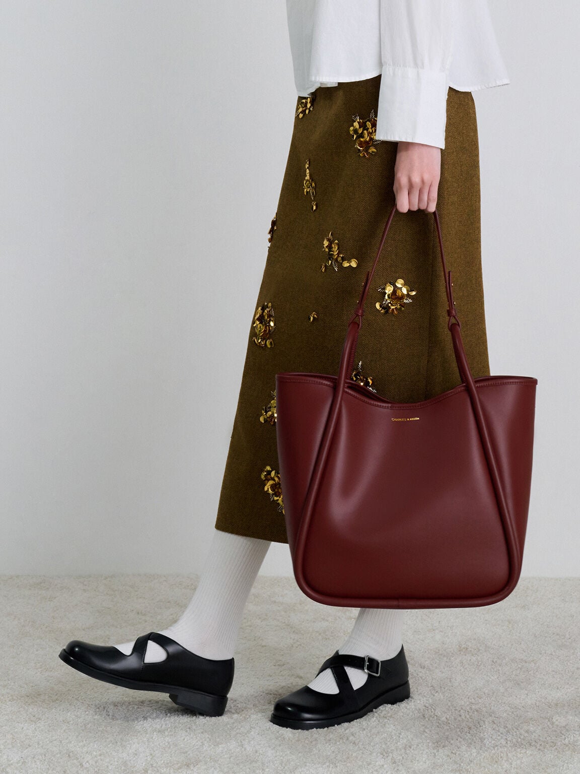 CHARLES & KEITH Best Price / Lyla Tubular Slouchy Tote Bag - Mulberry Plum