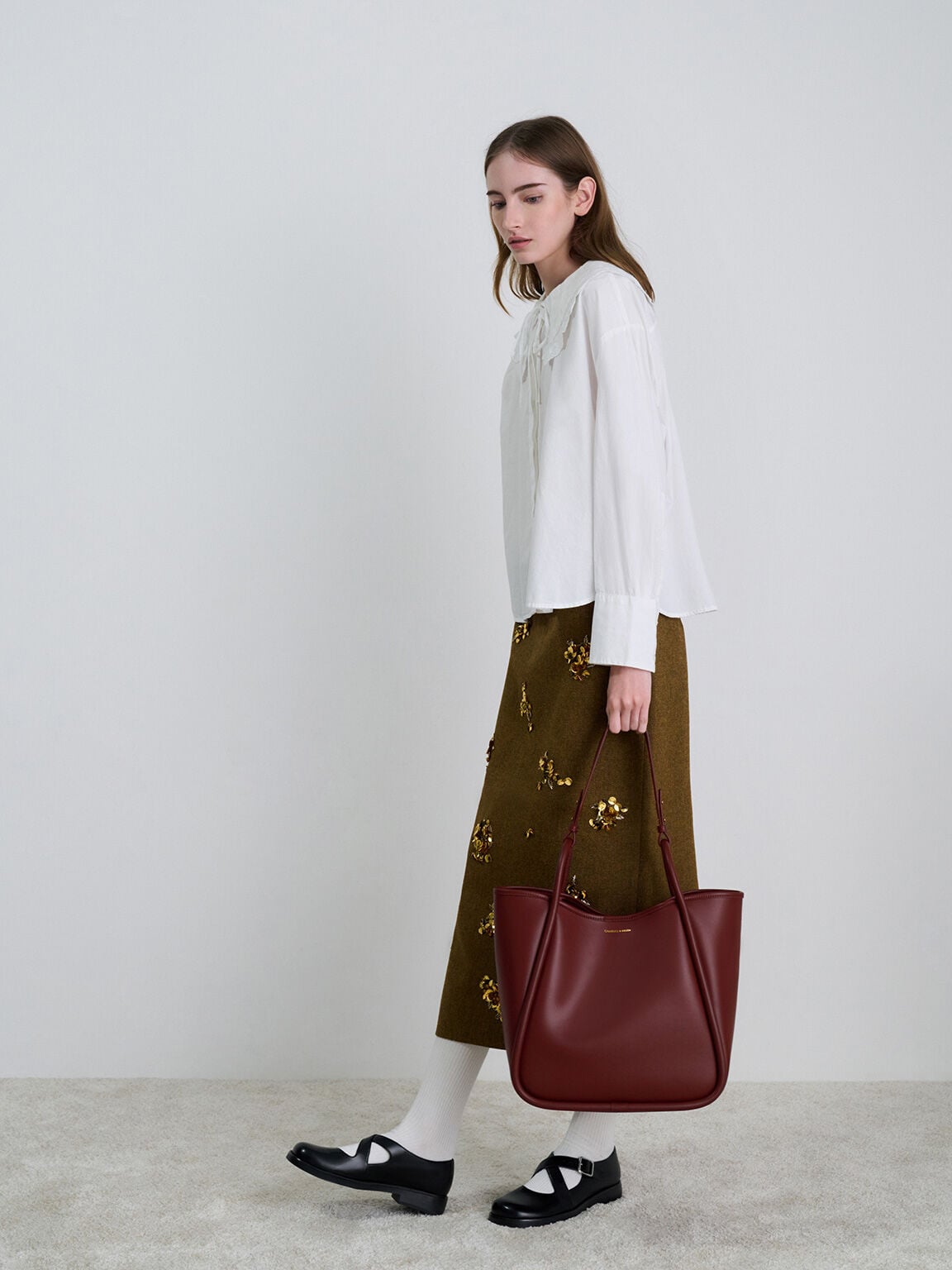 CHARLES & KEITH Best Price / Lyla Tubular Slouchy Tote Bag - Mulberry Plum