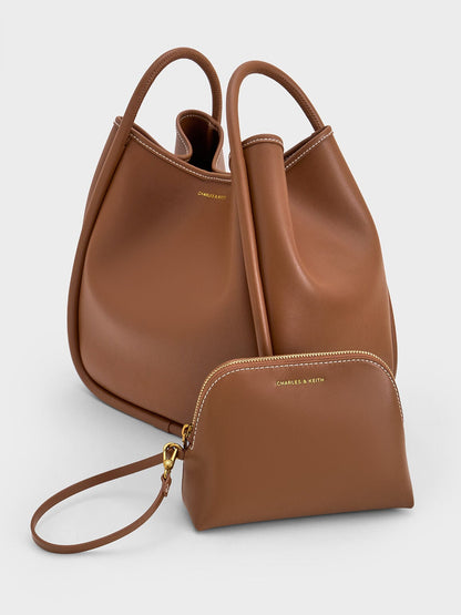 CHARLES & KEITH Signature / Lyla Tubular Slouchy Tote Bag - Chocolate