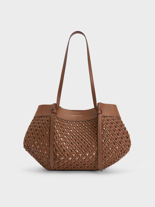 CHARLES & KEITH Exclusive / Calla Woven Tote Bag - Chocolate