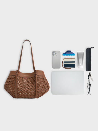 CHARLES & KEITH Exclusive / Calla Woven Tote Bag - Chocolate