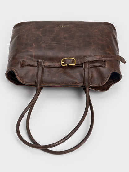 CHARLES & KEITH New / Victoria Belted Tote Bag - Distressed Coffee