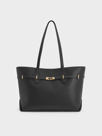 CHARLES & KEITH Great Value / Arlet Double-Handle Belted Tote bag - Black