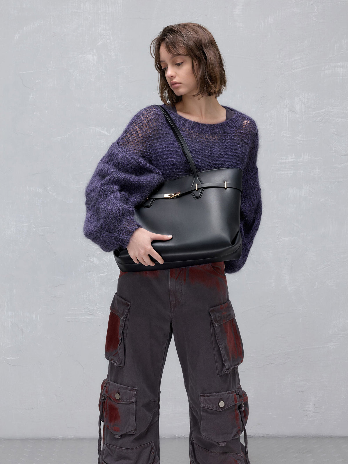 CHARLES & KEITH Great Value / Arlet Double-Handle Belted Tote bag - Black