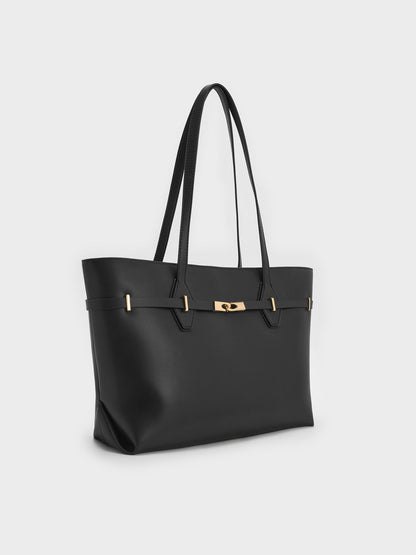 CHARLES & KEITH Great Value / Arlet Double-Handle Belted Tote bag - Black