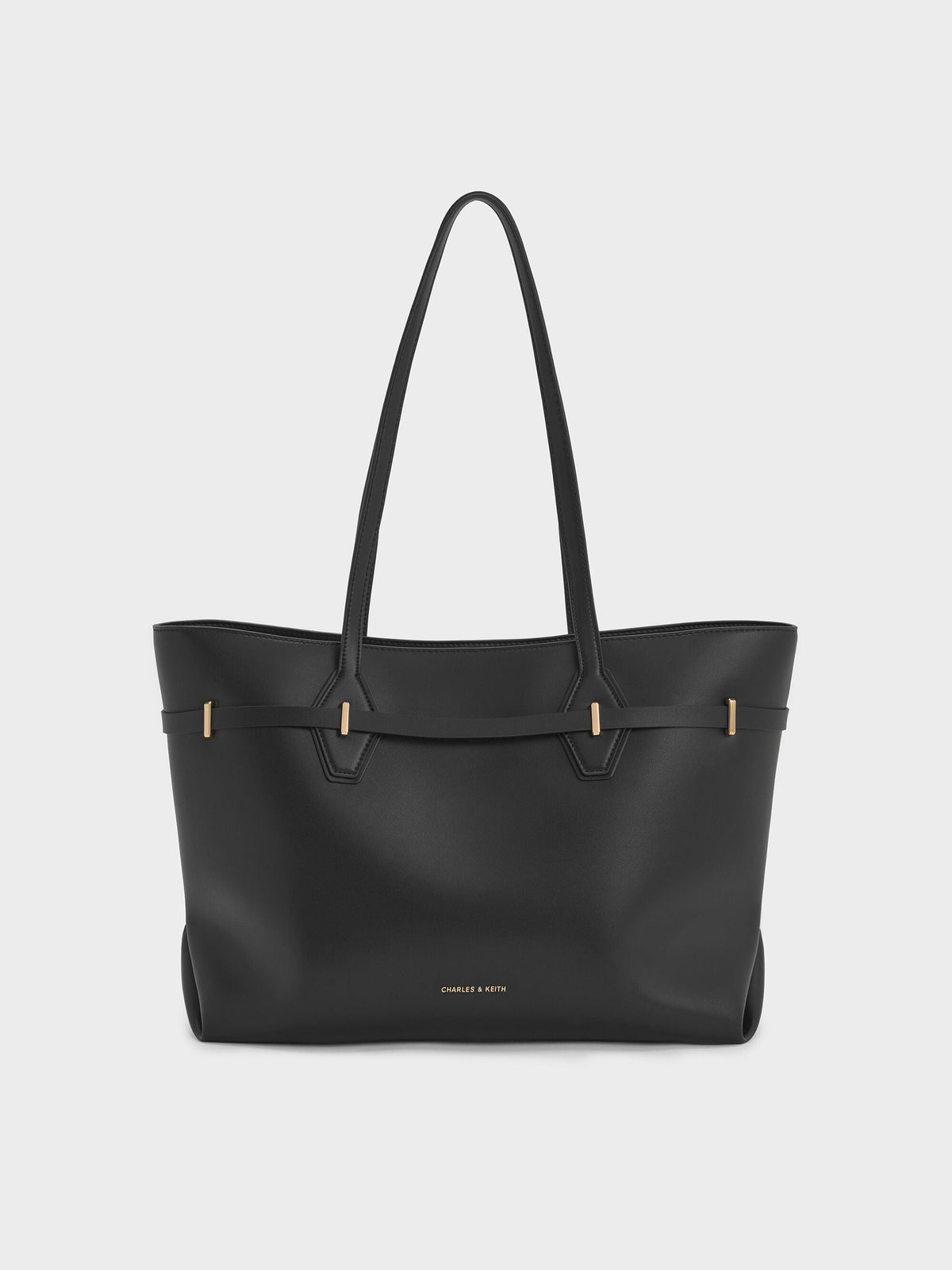 CHARLES & KEITH Great Value / Arlet Double-Handle Belted Tote bag - Black