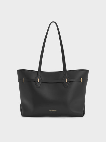 CHARLES & KEITH Great Value / Arlet Double-Handle Belted Tote bag - Black
