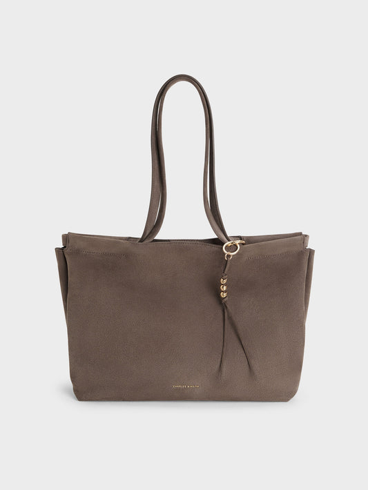 CHARLES & KEITH Deals / XL Zephyr Tassel Tote Bag - Stone Grey