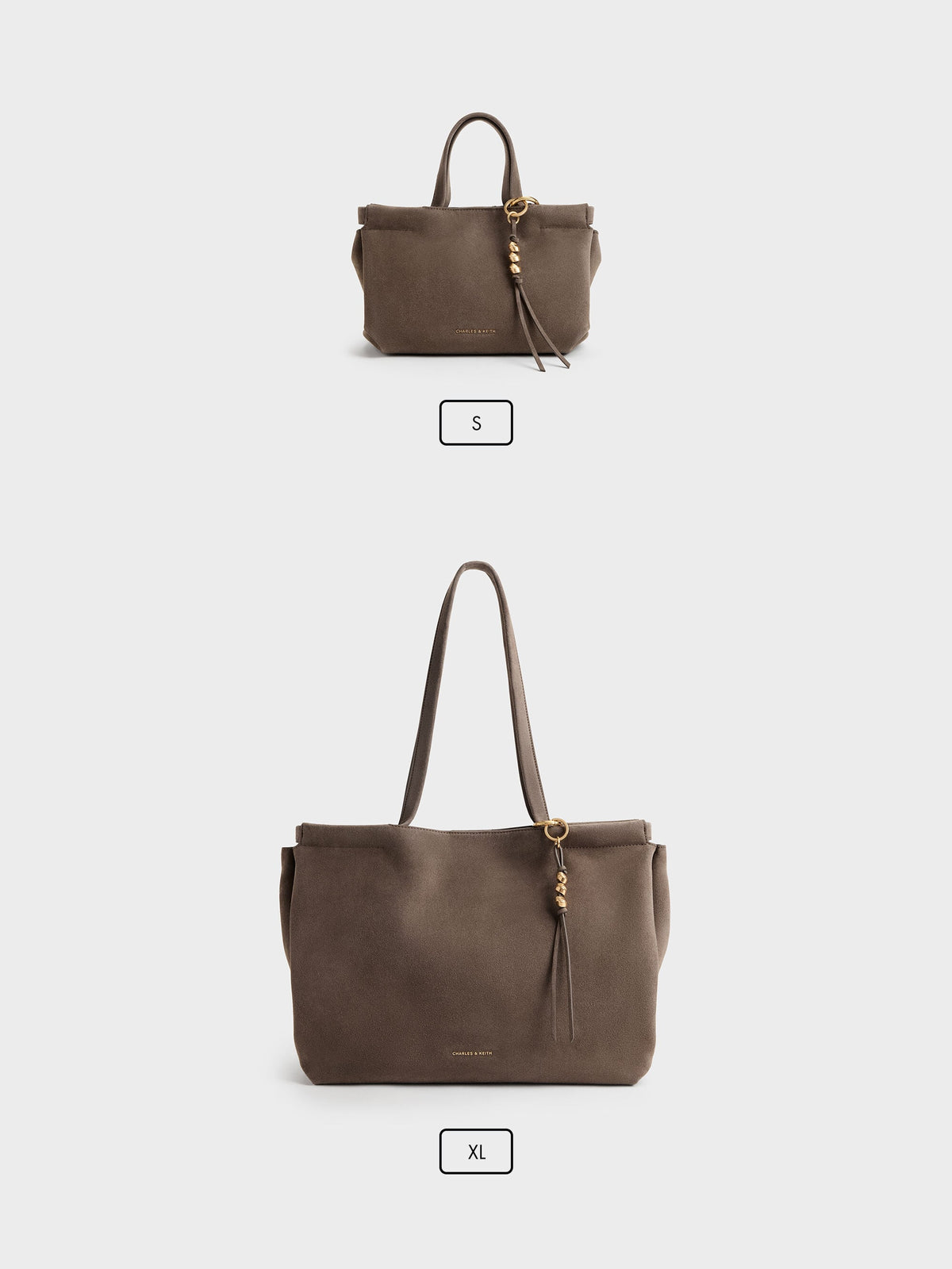 CHARLES & KEITH Deals / XL Zephyr Tassel Tote Bag - Stone Grey
