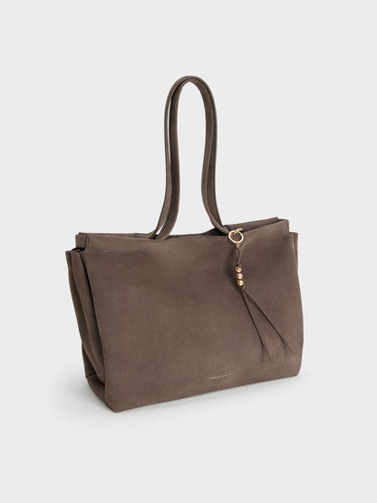 CHARLES & KEITH Deals / XL Zephyr Tassel Tote Bag - Stone Grey