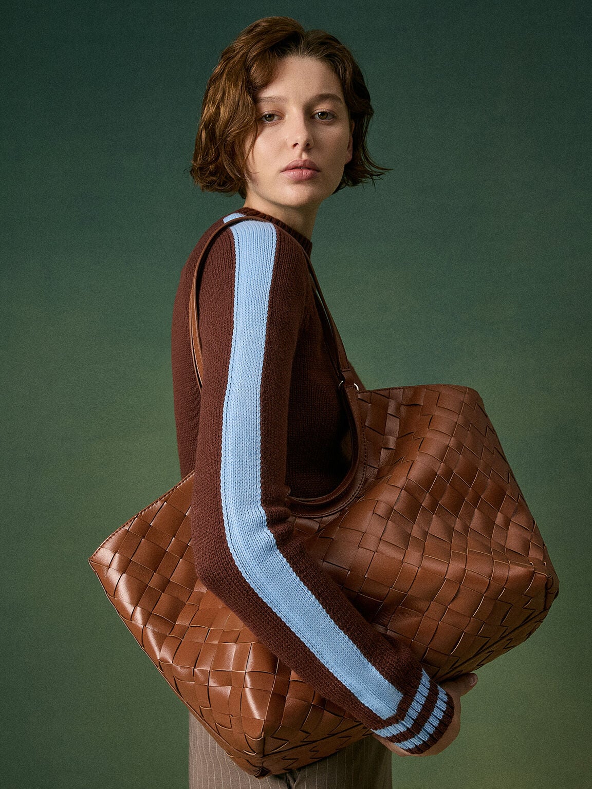 CHARLES & KEITH Featured / Ivette Woven Tote Bag - Chocolate