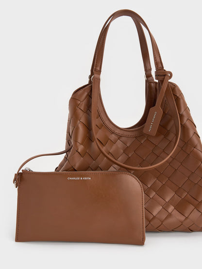 CHARLES & KEITH Featured / Ivette Woven Tote Bag - Chocolate