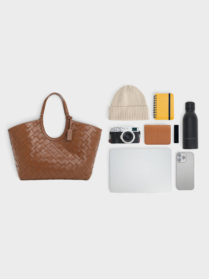 CHARLES & KEITH Featured / Ivette Woven Tote Bag - Chocolate