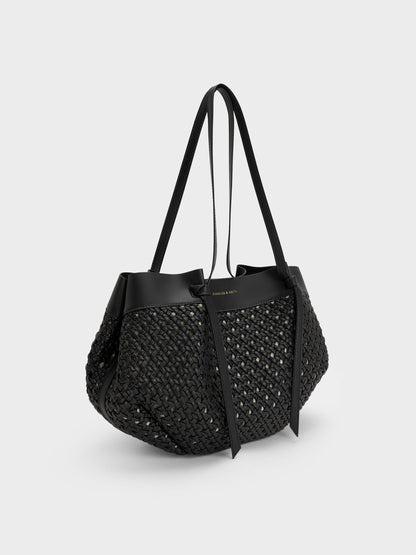 CHARLES & KEITH Signature / Calla Woven Tote Bag - Black