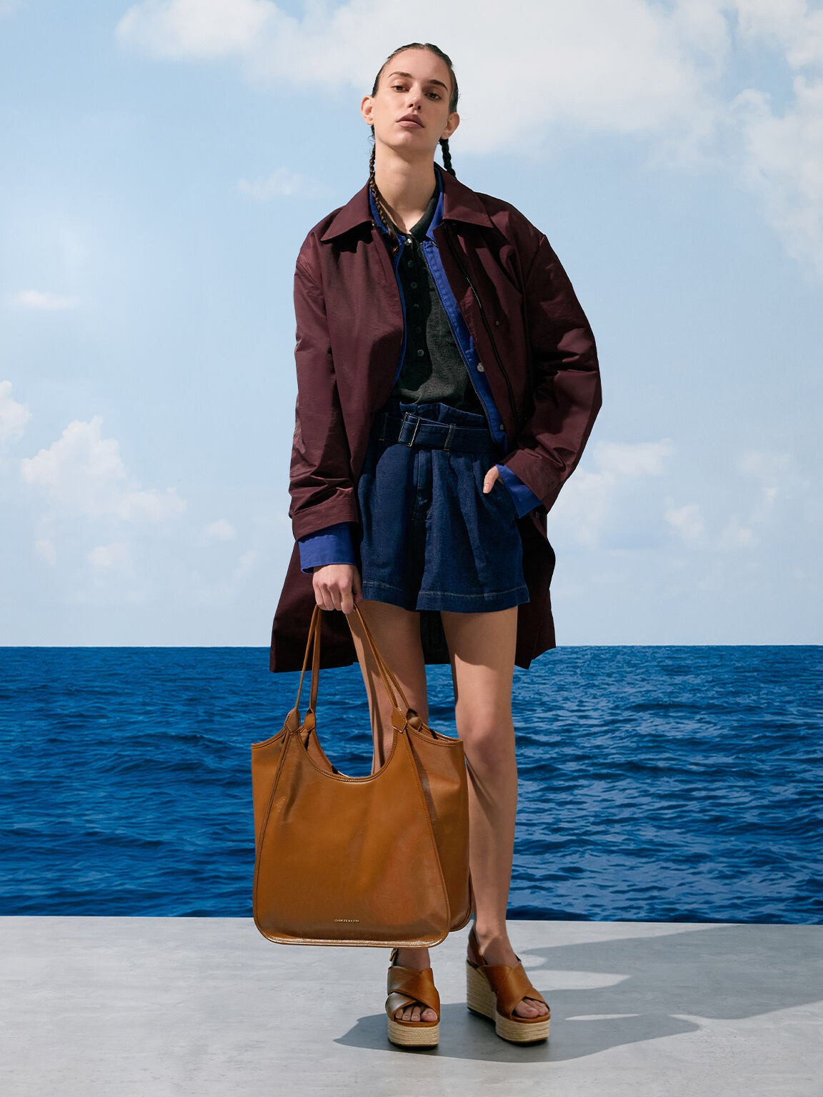 CHARLES & KEITH Exclusive / Sianna Crinkle-Effect Slouchy Tote Bag - Chocolate