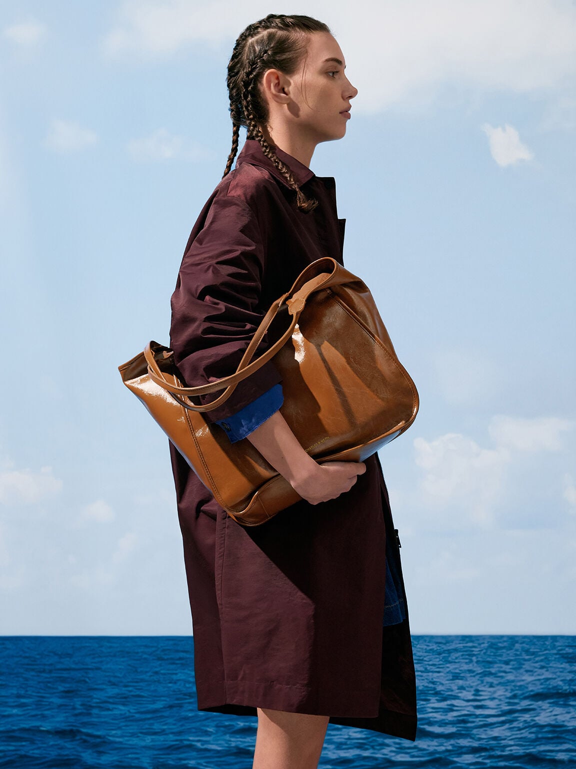 CHARLES & KEITH Exclusive / Sianna Crinkle-Effect Slouchy Tote Bag - Chocolate