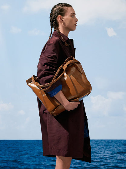 CHARLES & KEITH Exclusive / Sianna Crinkle-Effect Slouchy Tote Bag - Chocolate
