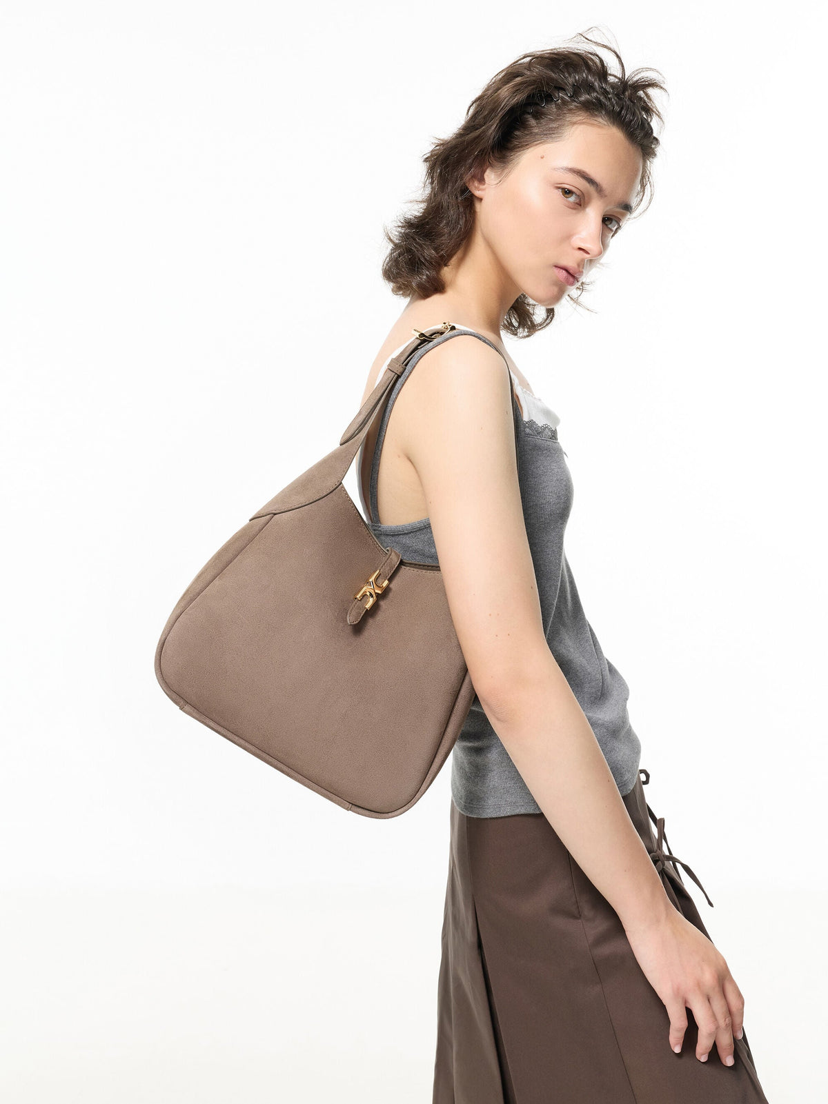 CHARLES & KEITH Top Pick / Adalyn Hobo Bag - Stone Grey
