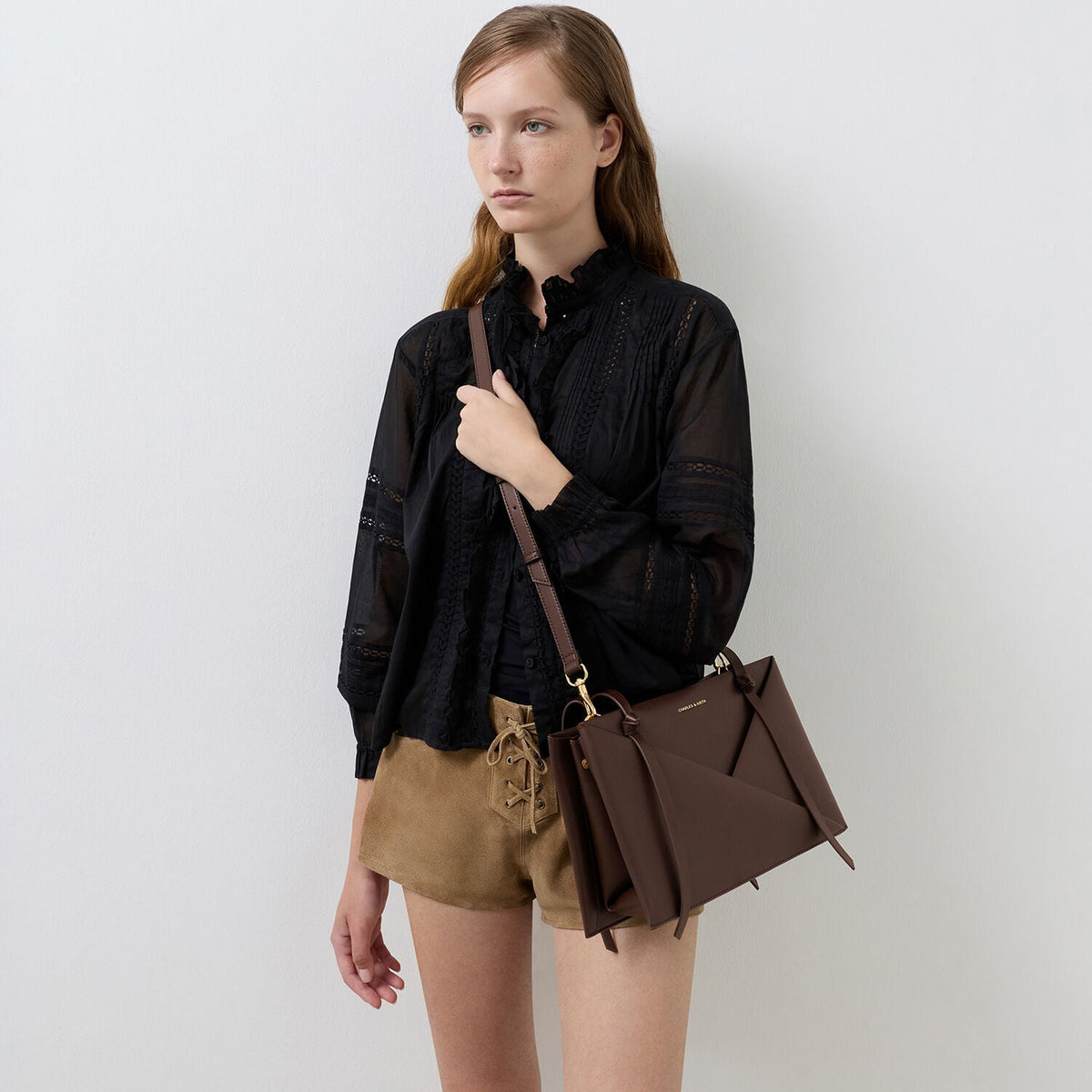 CHARLES & KEITH Latest / Midori Geometric Tote Bag - Espresso Brown