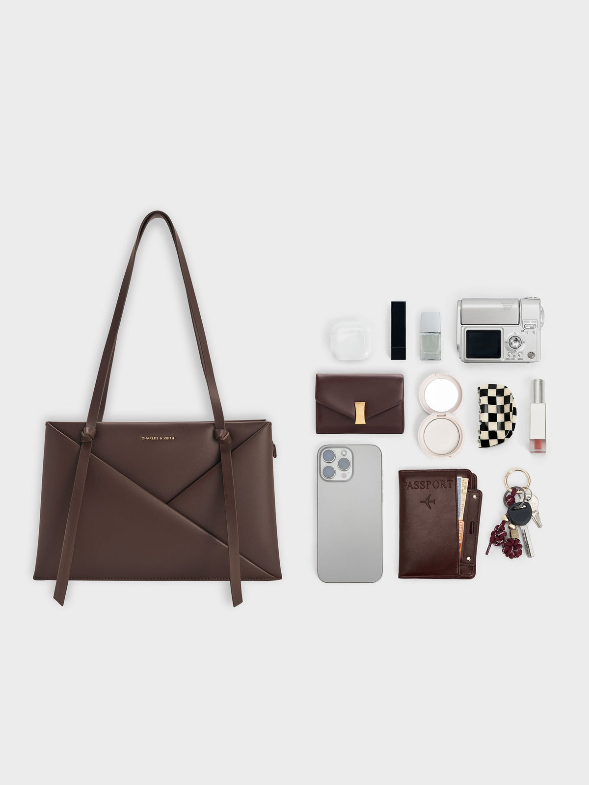 CHARLES & KEITH Latest / Midori Geometric Tote Bag - Espresso Brown