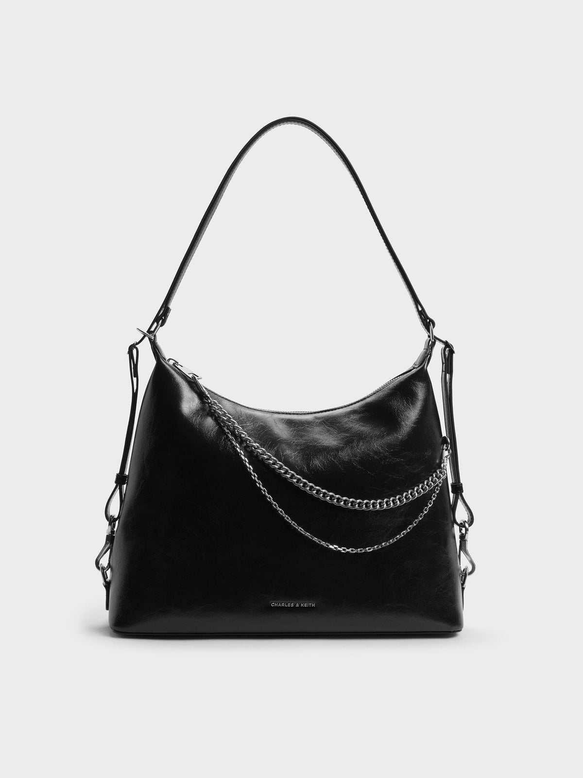 CHARLES & KEITH Classic / Atwood Chain Convertible Hobo Bag - Noir