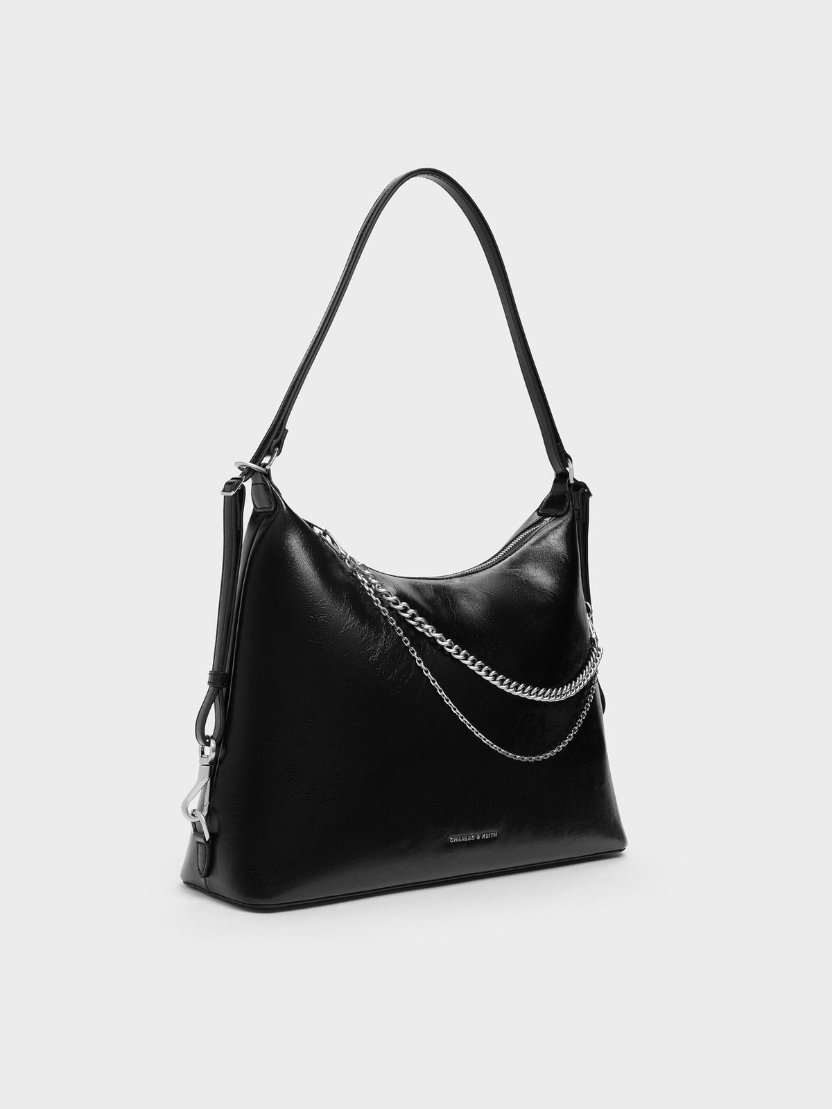 CHARLES & KEITH Classic / Atwood Chain Convertible Hobo Bag - Noir