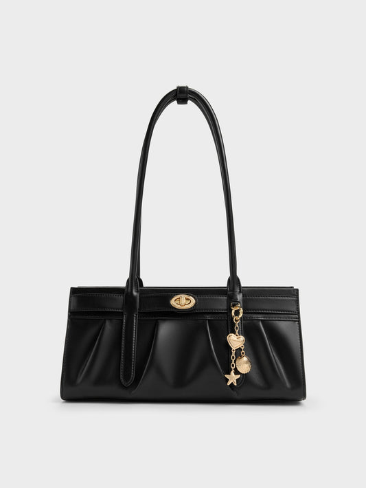 CHARLES & KEITH Trusted / Isolde Belted Ruched Shoulder Bag - Black