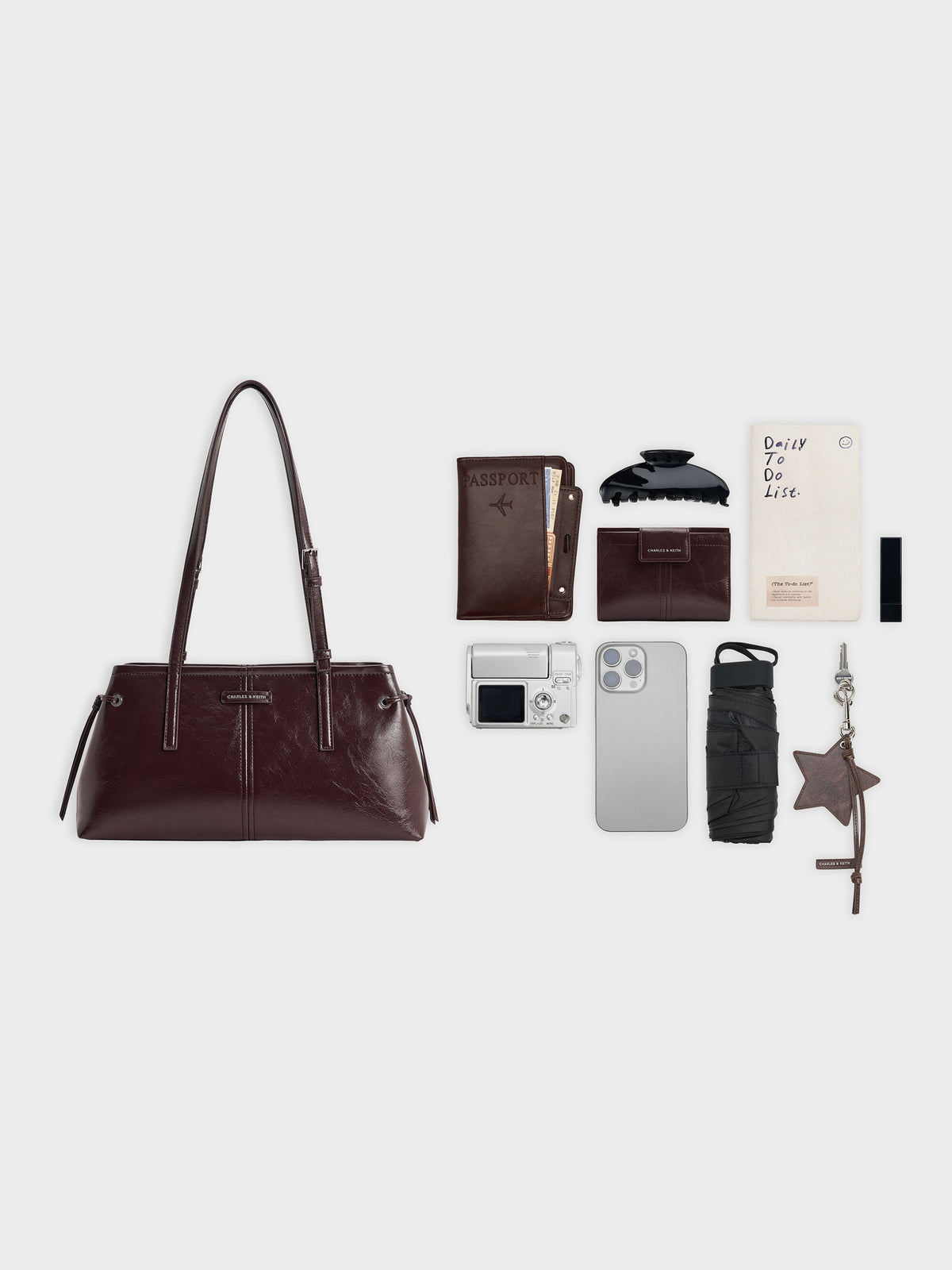 CHARLES & KEITH Quality / Noane Elongated-Handle Shoulder Bag - Wineberry Red