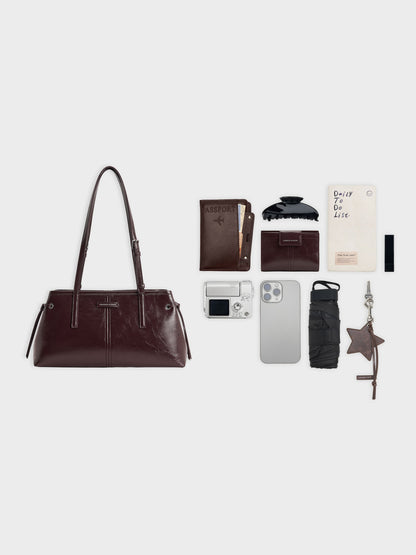 CHARLES & KEITH Quality / Noane Elongated-Handle Shoulder Bag - Wineberry Red