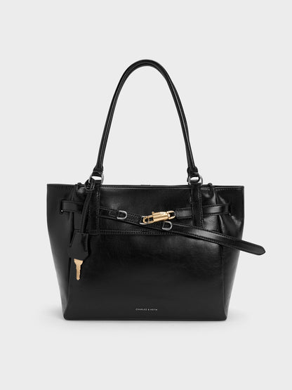 CHARLES & KEITH Trusted / Delfina Belted Tote Bag - Noir