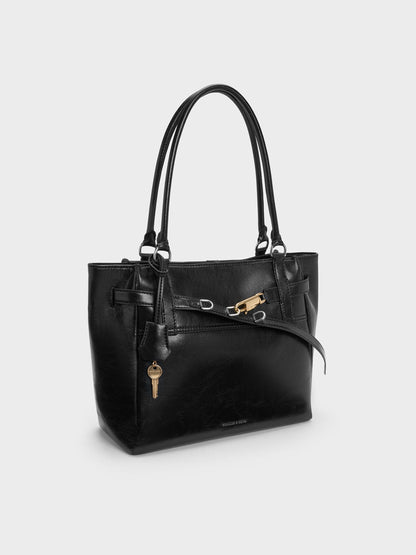 CHARLES & KEITH Trusted / Delfina Belted Tote Bag - Noir