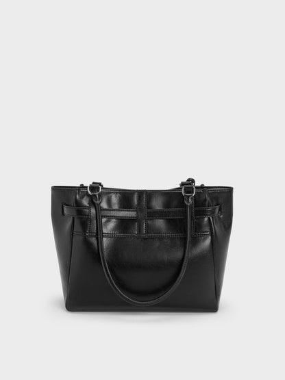 CHARLES & KEITH Trusted / Delfina Belted Tote Bag - Noir